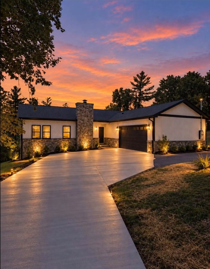Leonard Development home transformation at sunset